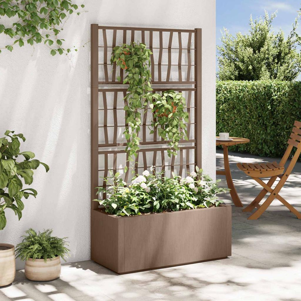 Garden Planter with Trellis Brown 80 X 36 X 140 Cm PP