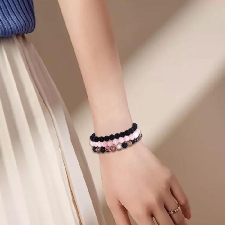 Set of 3 Healing Crystal Bead Bracelet Colorful Beaded Natural Stone Handchain Adjustable Wristchains Stylish Women Gift