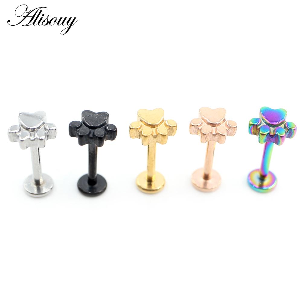 Alisouy 1 Stück Edelstahl Hundepfotenabdrücke Blatt 16G Tragus Helix Bar Labret Lippenring Knorpel Ohr Ohrring Piercing Körperschmuck