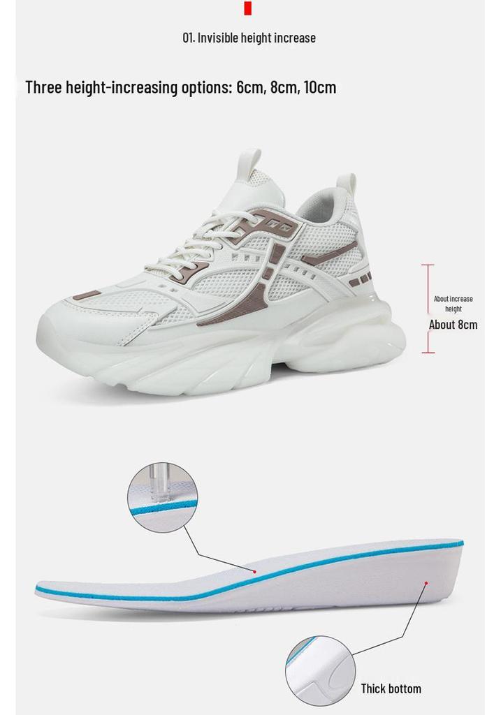 Men's Breathable Mesh Sneakers - 8cm Height Boost, Thick Sole, Running Casual Dad Shoes for Autumn & Winter