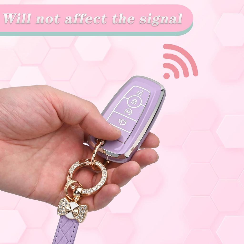 For Ford Key Fob Cover With Keychain, Soft TPU Key Case Shell For F150 F250 F350 Mustang Bronco Explorer Escape Edge Expedition Maverick Ranger