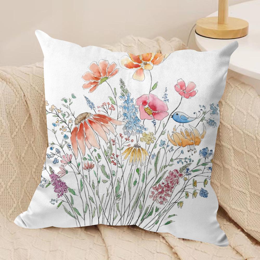 Spring Flowers Cushion Cover Short plush Doublesided Print Square Throw Pillow Covers Sofa Home Cushion Decor
