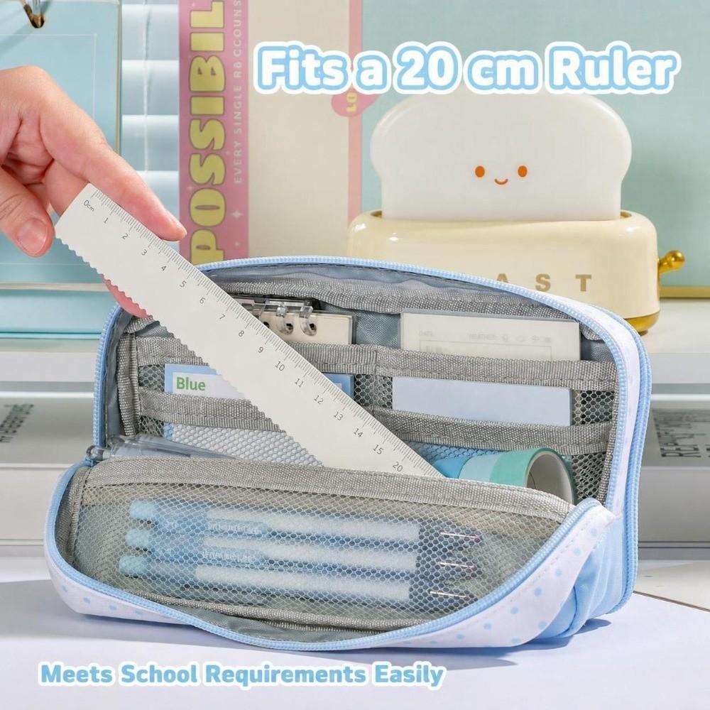 Large Capacity Pencil Case Polka Dot Print Pencil Pouch Multifunctional Stationery Pouch Students