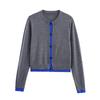 European & American Style Autumn Women's Color Block Patchwork Knit Cardigan Sweater with Round Neck and Single-Breasted Design