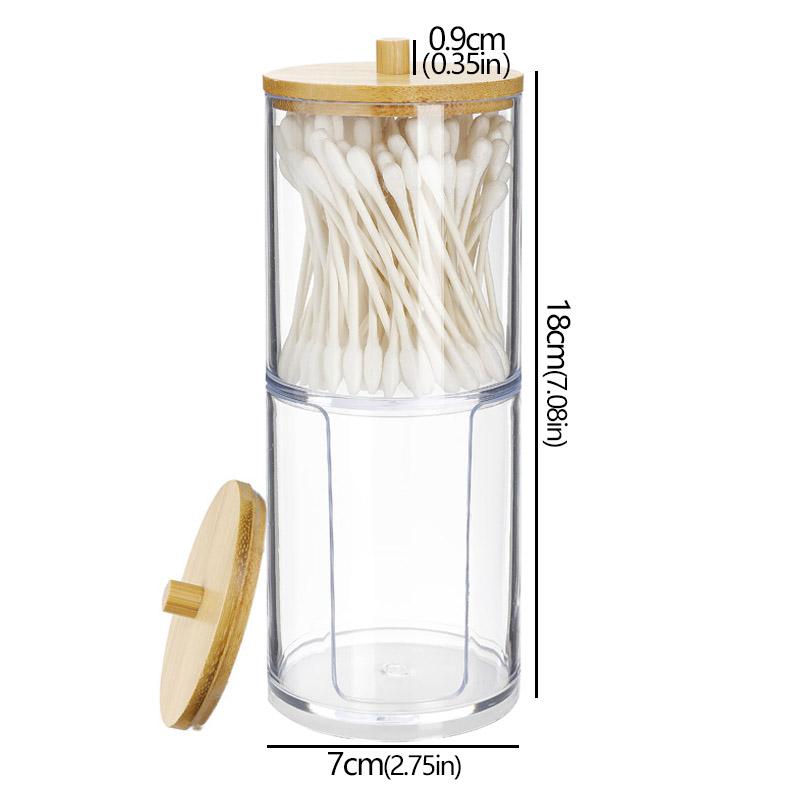 Acrylic Storage Box Bathroom Jar Makeup Organizer Cotton Round Pad Holder Cotton Holder Dispenser with Bamboo Lid Clear Plastic