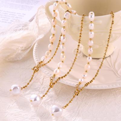 Elegant Temperament Gentle Jewelry, Freshwater Pearl Pendant, Titanium Steel Necklace, Pull-Up Buckle Design Sense Collarbone Chain Women