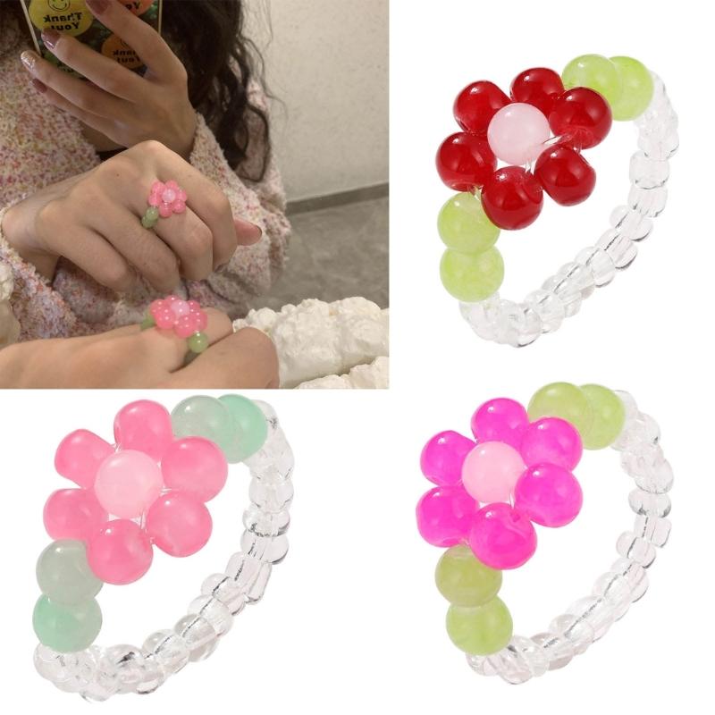 Boho Flexible Finger Jewelry Women Teens Girls Boys Lovely Sunflower Y2K-girls Vintage Summer Braid String Rings