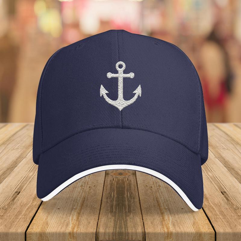 1pc Unisex Cute Cartoon Printed Nautical Style White Anchor Decorative Baseball CapAppropriate for Any Season
