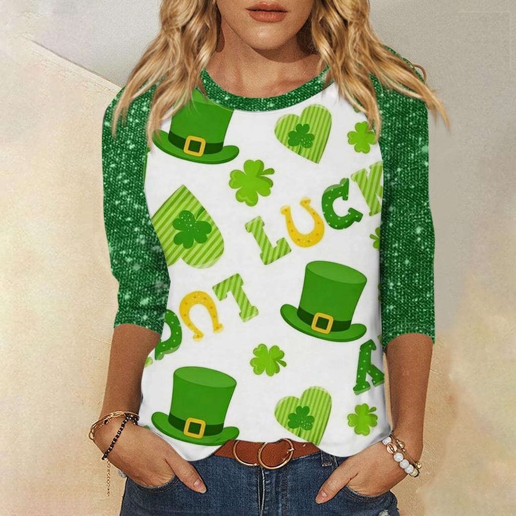Damer St. Patrick's Day-tryck Rund hals Trekvartsärm Topp