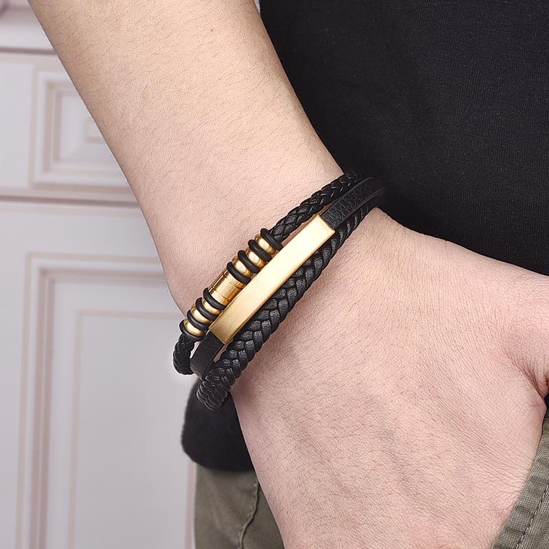 Stainless Steel Leather Bracelet Hand Woven Classic Fashion Multi Layer Jewelry New Style Trendy Accessory