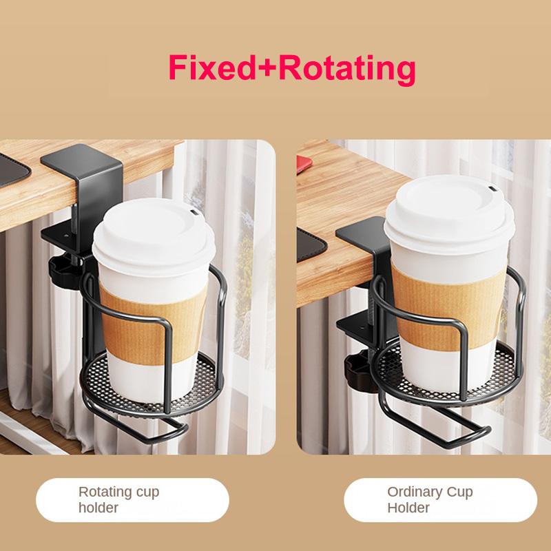 2 in 1 Desk Cup Holder with Headphone Hanger Holder, Anti-Spill Cup Holder-360° Rotation Stand Hook Suitable for Coffee Mups