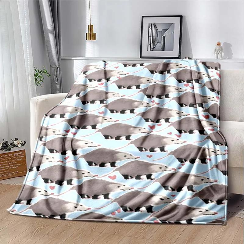 Opossum Screm Cute Pattern Blanket Flannel Plush Blanket Possum Animal Soft Throw Bedroom Sofa Warm Blanket Picnic Blanket Gift