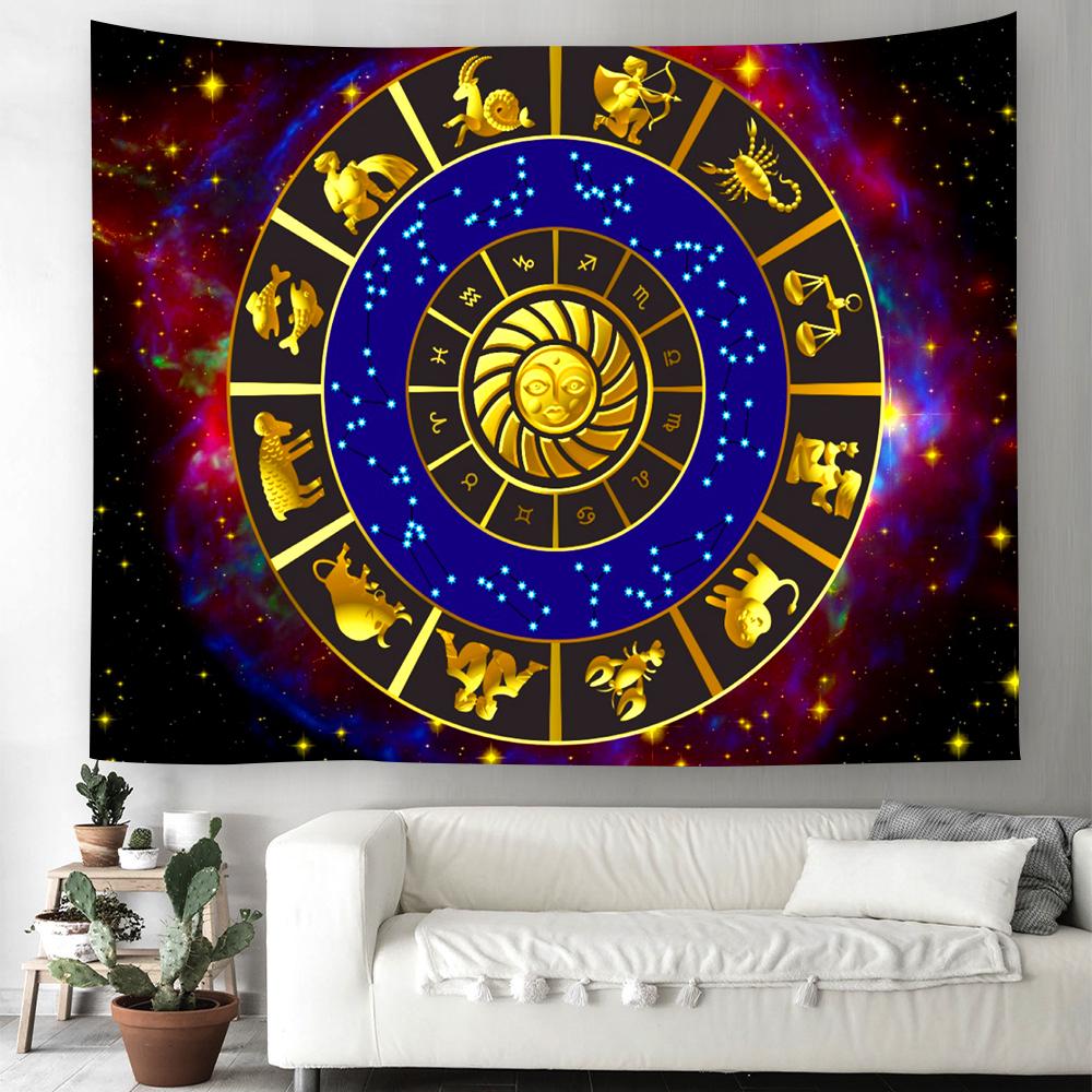 

Гобелен с изображением зодиака Таро, гобелен с магическим массивом, настенный Гобелен, мистическое украшение для колдовства, богемное украшение в стиле хиппи, украшение для спальни 100X75CM
