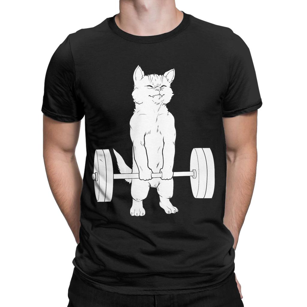 Cat Deadlift Powerlifting T Shirt Summer  Pure Cotton TShirts For Men Harajuku Casual Tee Shirt ShortSleeved Y2K Funny Tops