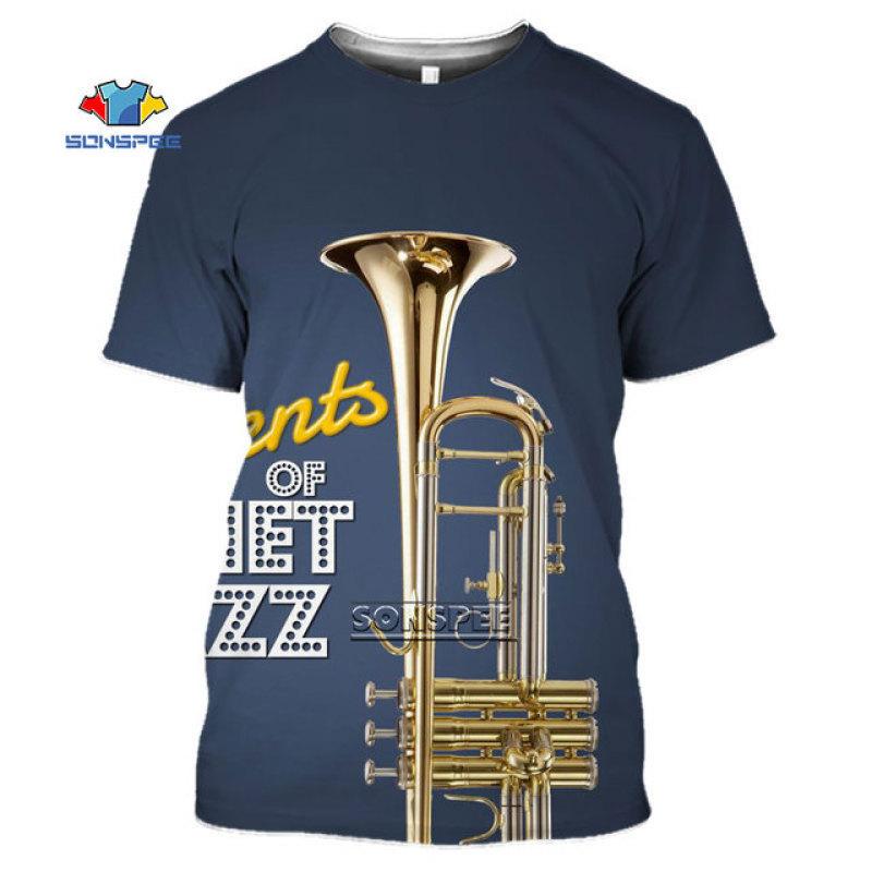 

2022 Чоловіча футболка з принтом на трубі, класичний музичний інструмент, з коротким рукавом, повсякденна сорочка унісекс, хіп-хоп, чоловічий, жіночий Xxs-6xl L