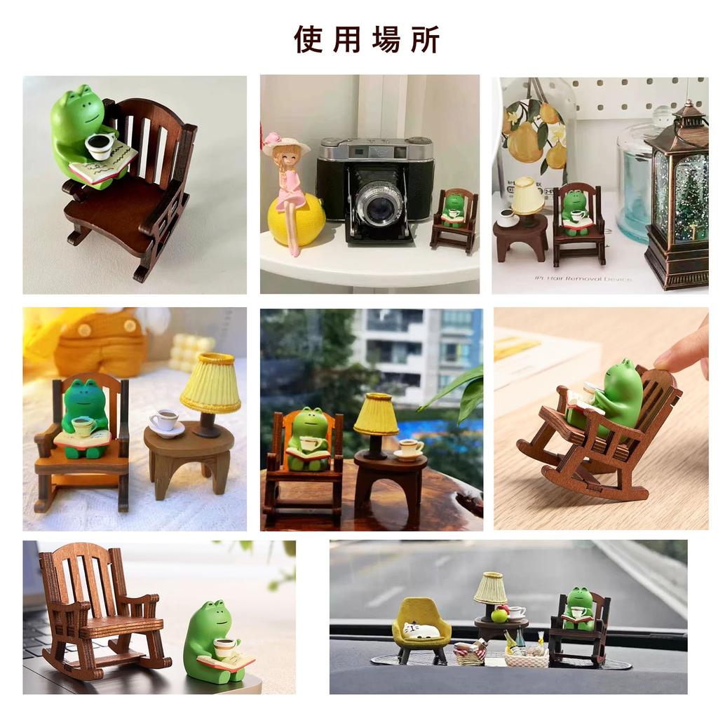 Niedliche Miniatur-Froschfigur im japanischen Stil Miniaturmöbel Stuhl Mini-Hocker und Mini-Frosch Exquisite Heimdekoration Ideale Geschenkwahl