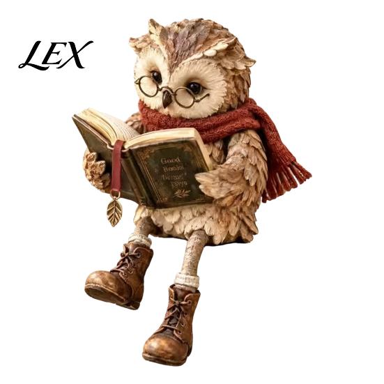 Reading Owl Statue for Home Decor Figurine, Creative with Glasses Scarf Boots And Open Book, Whimsical Reader Gift Teachers Sculpture Book Nook Shelf