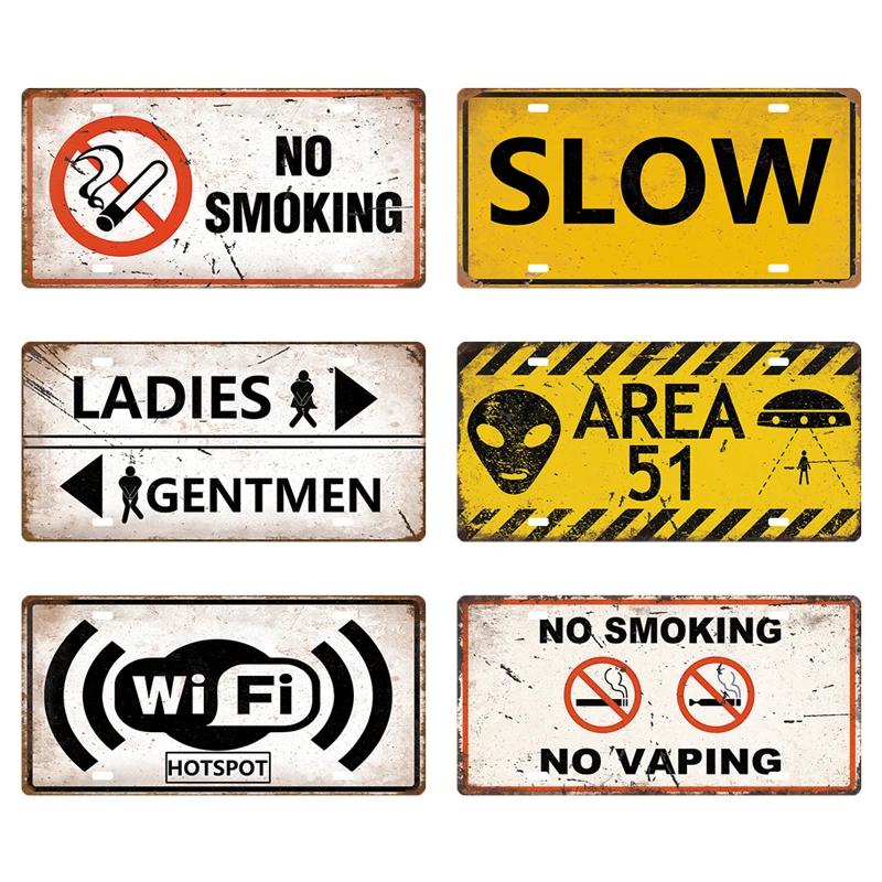 Smile WIFI Toile Caution License Plate Store Wall Decor Restrooms Tin Sign Vintage Road Guide Metal Sign Painting Plaques Poster