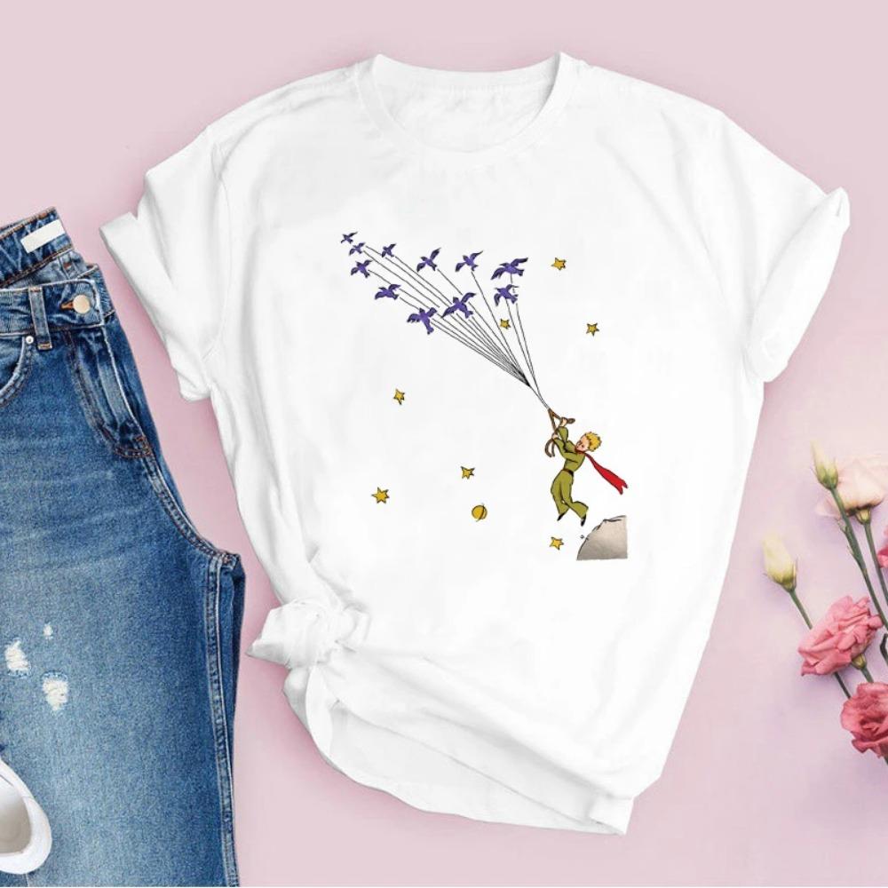 2026 New Arrival Little Prince Printed T Shirt Round Neck Short Sleeve Tshirt Female Harajuku Ladies Tshirts Casual Tee