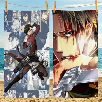 Útok titánů Levi Ackerman Anime Velké Mikrovláknové Plážové Ručníky Rychleschnoucí Ručník Písečné Plážové Ručníky Bazén na Cestování Plavecký Bazén