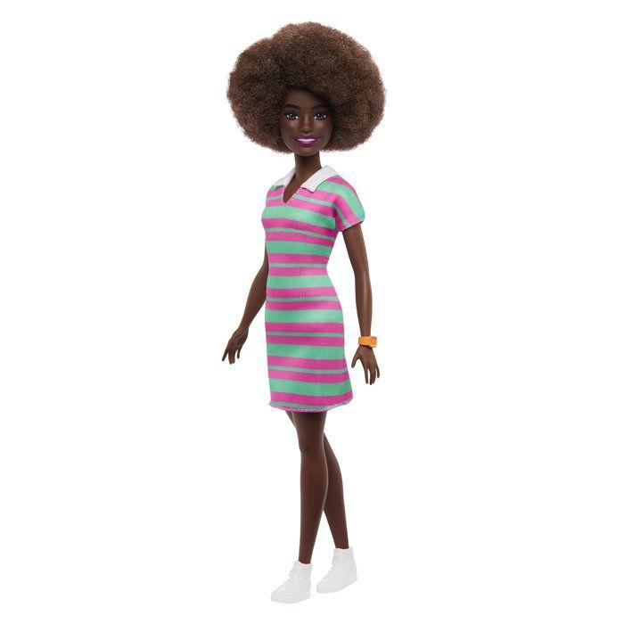 Poupée mannequin - BARBIE - JJN60 - Fashionista Robe Berlingot - Coupe afro - Chaussures montantes - Bracelet inclus - Des 3 ans