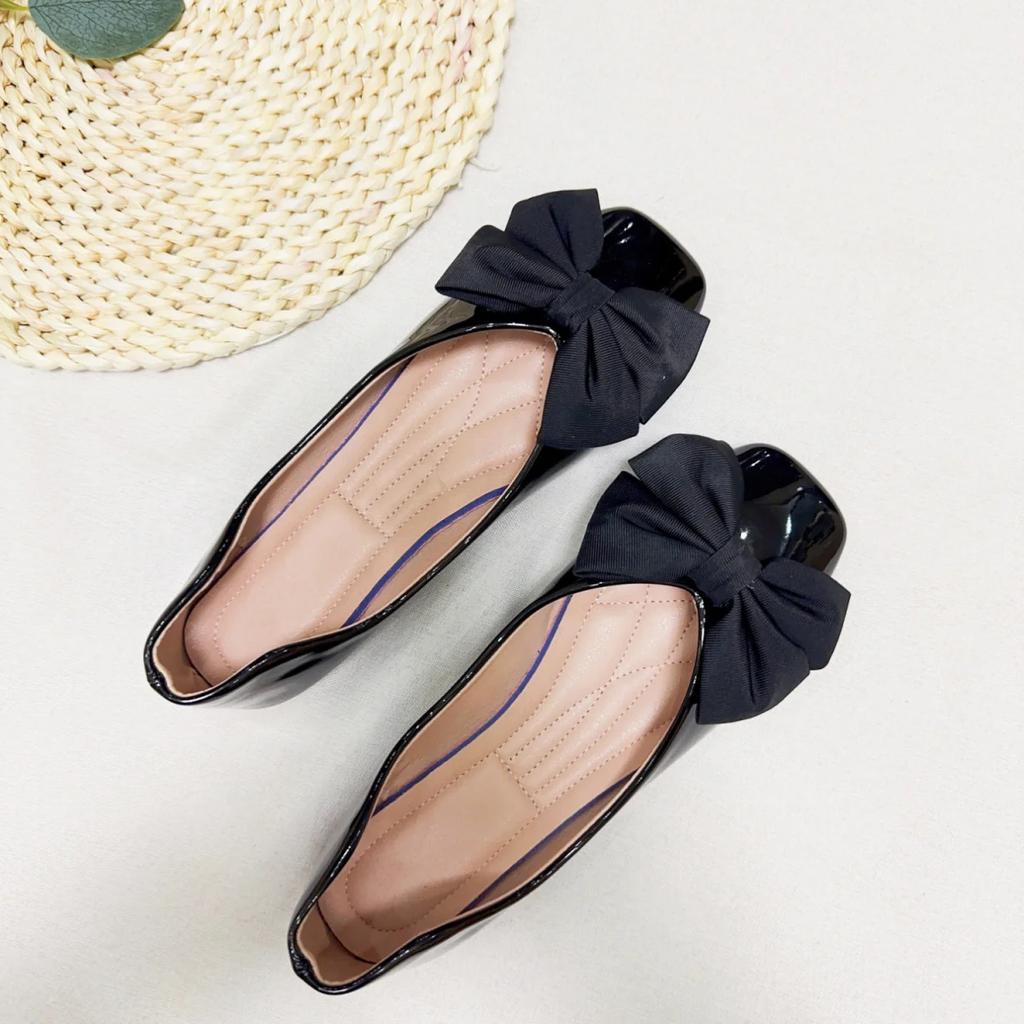 Square Toe With Bow Shoes for Women Slip-on Bride High Quality Fashion Sale Spring Genuine Mark Casual 2025 Trend 39 Woman Flats