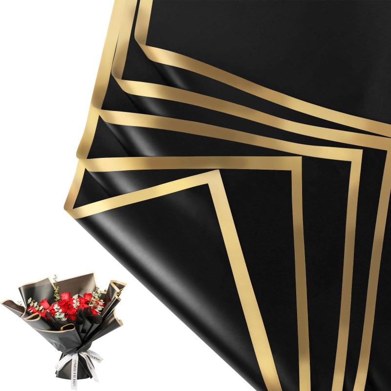 20 Sheets Gilt Edge Wrapping Paper Flowers Gift Wrapping Material Korean Style Birthday Wedding Florist DIY Wrapping Paper