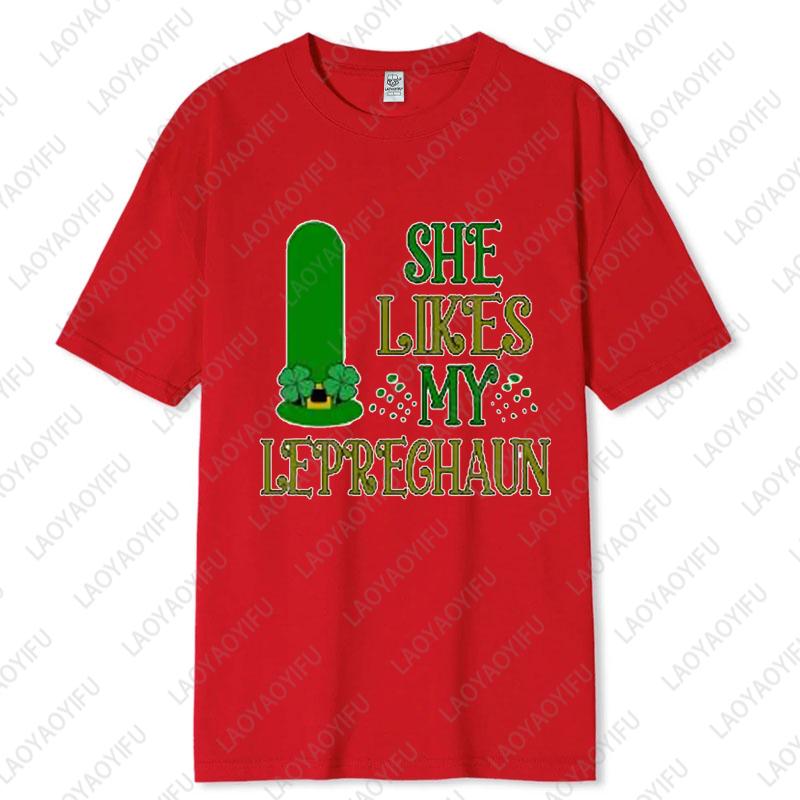 Saint Patricks Day Couple Tee Fun Festival Graphic Simple Style Oneck Printed Unisex Cotton Tshirt Man Women Lovers Clothes