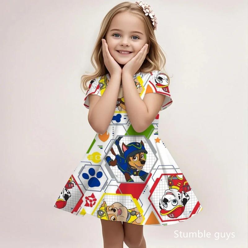 Girls Paw Patrol Casual Dress Summer Cute Cartoon Print Fashion Beach Sundress Soft