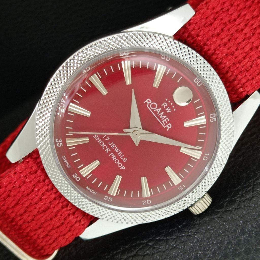 

HAND-WINDING VINTAGE SWISS MENS REFURBISHED RED COLOR DIAL WATCH a707105-1