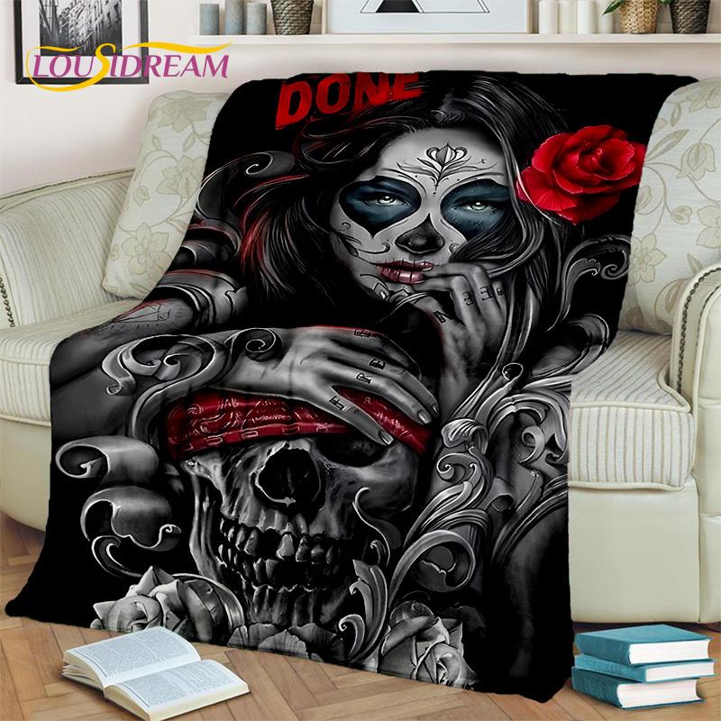 Horror Gothic Weiblicher Schädel Totes Mädchen Decke, Weiche Überwurfdecke für Zuhause Schlafzimmer Bett Sofa Picknick Reise Büro Überdecke Kind