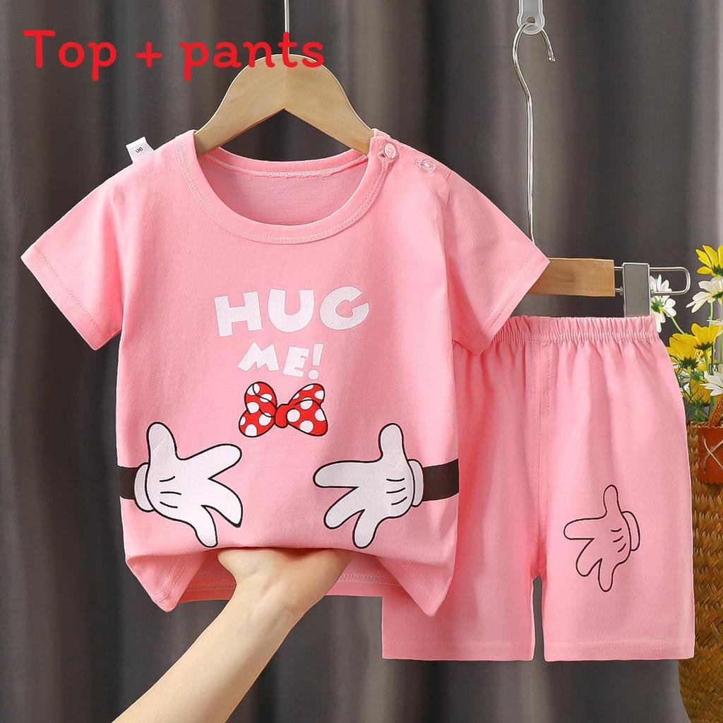 Baby Boy Girl Summer Cotton Short Sleeve Tshirt And Shorts Set With Animal Prints For Toddler Kids