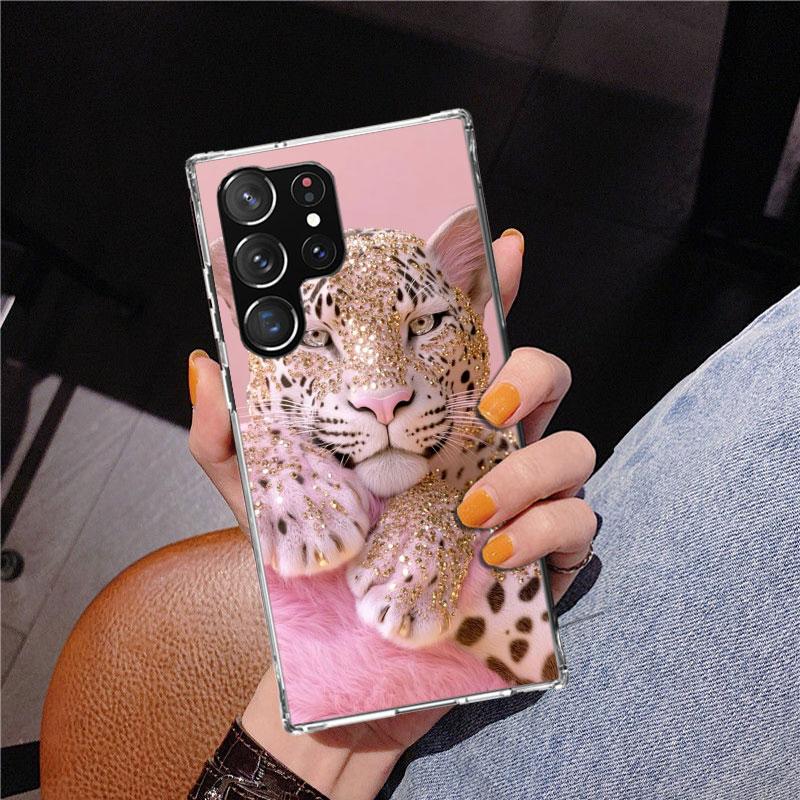 Pink Leopard Print Phone Case For Samsung Galaxy S24 S25 Edge S26 Ultra S23 S22 S21 Plus S20 FE + Personalized Print Cover Galax