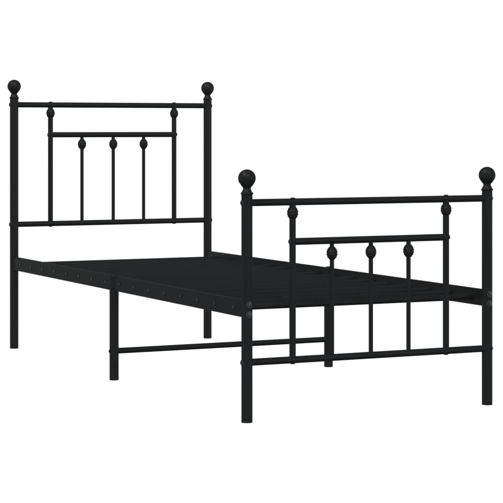 Metal Bed Frame with Headboard and Footboard Black 75 x 190 cm