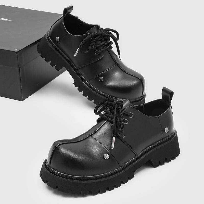 Men's thick soled derby leather shoes Casual fashion designer style Work or Business 38-46 Daily fashion young shoes Black