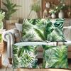 Set of 4 Peach Skin Velvet Single-Sided Printed Pillow Covers, Featuring a Minimalist Tropical Plant Design with Palm Leaves for Summer, Available In