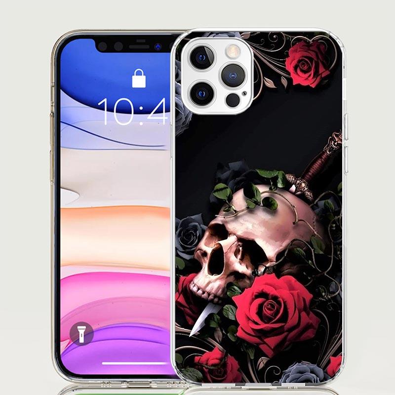 

Human Skeleton Red Rose Phone Case For Iphone 11 12 13 Mini 14 15 Plus 17 Air 16 Pro Max 16E 7 8 SE Art Customized Coque Capa Ca iPhone 17 Pro Max