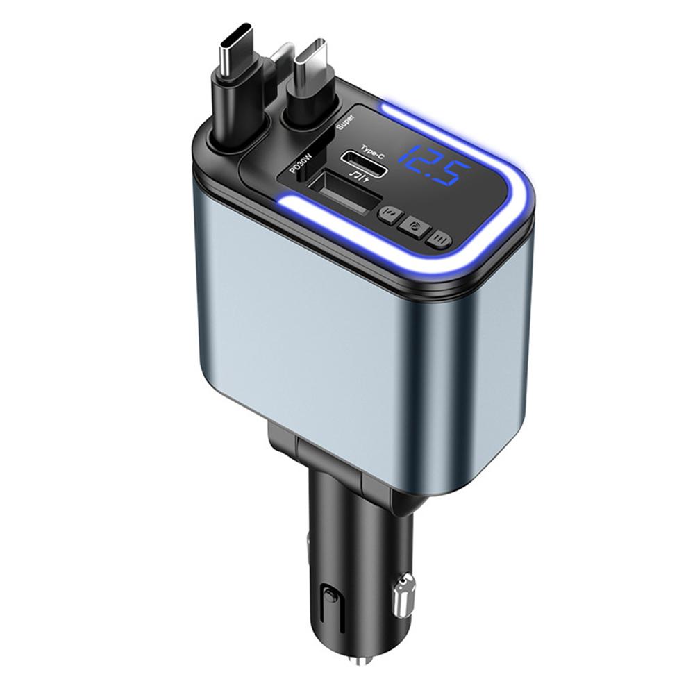 180W 5 IN 1 Retractable Car Charger - Bluetooth Fast Charge Cord. Type C Cable for iPhone Mobile Phones. Cigarette Lighter Adapt