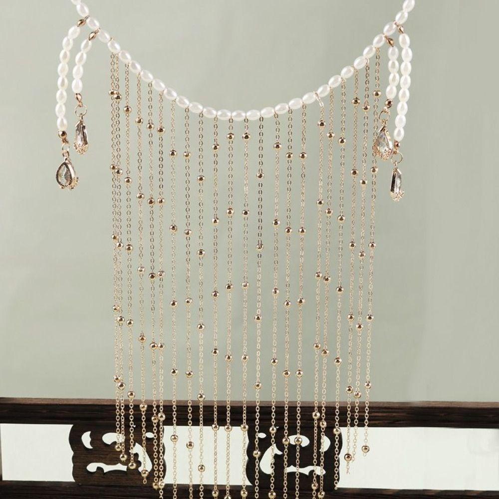Tassel Hanfu Face Chain Pearl Mysterious Veil Luxury Golden Fairy Mask  Women