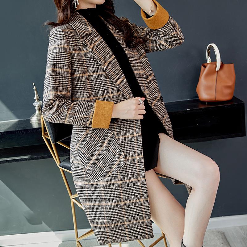 Checkered Woolen Coat for Women Medium Long Wool Trenches Korean Fashion Plaid Winter Jackets Woolen Coats