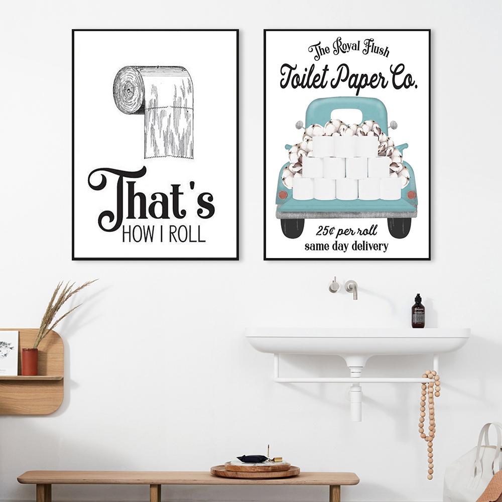 Rolle Toilettenpapier Druck Badezimmer Kunst Bauernhaus Wand Dekor lustige Humor Zeichen Canavs Malerei TP Papier Poster Bilder