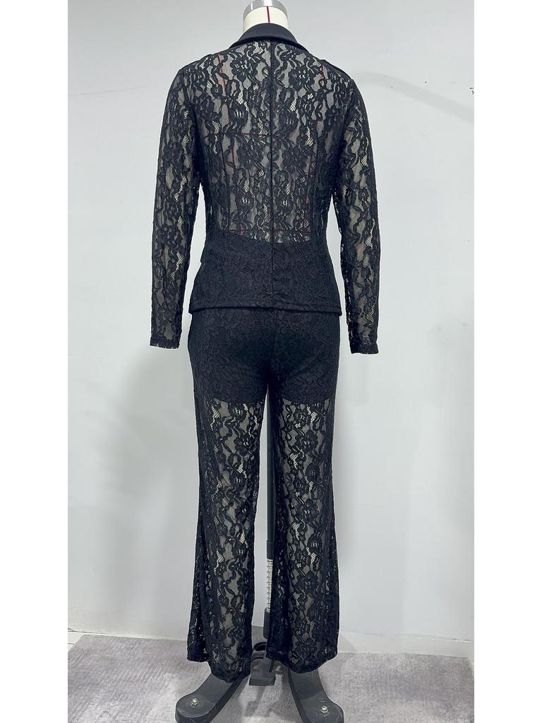 2026 Spring Lace Lapel Suit: European & American Style, Long Sleeve & Pants
