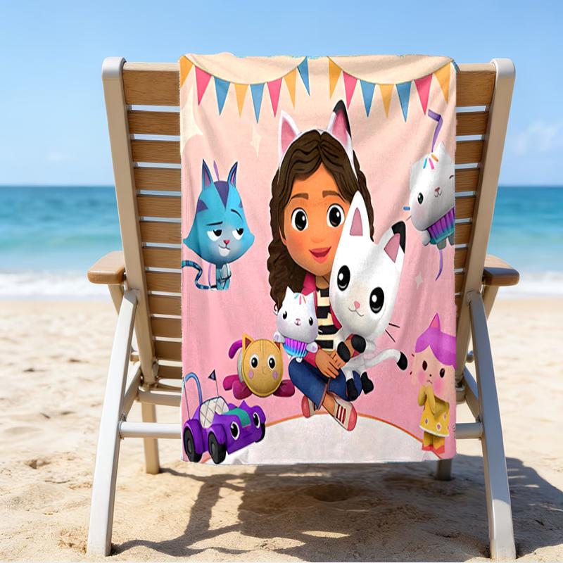 proof beach towel with a Gabby's Dollhouse2 pattern - soft,absorbent,quick-drying,machine washable - perfect for swimming,camping,bathing