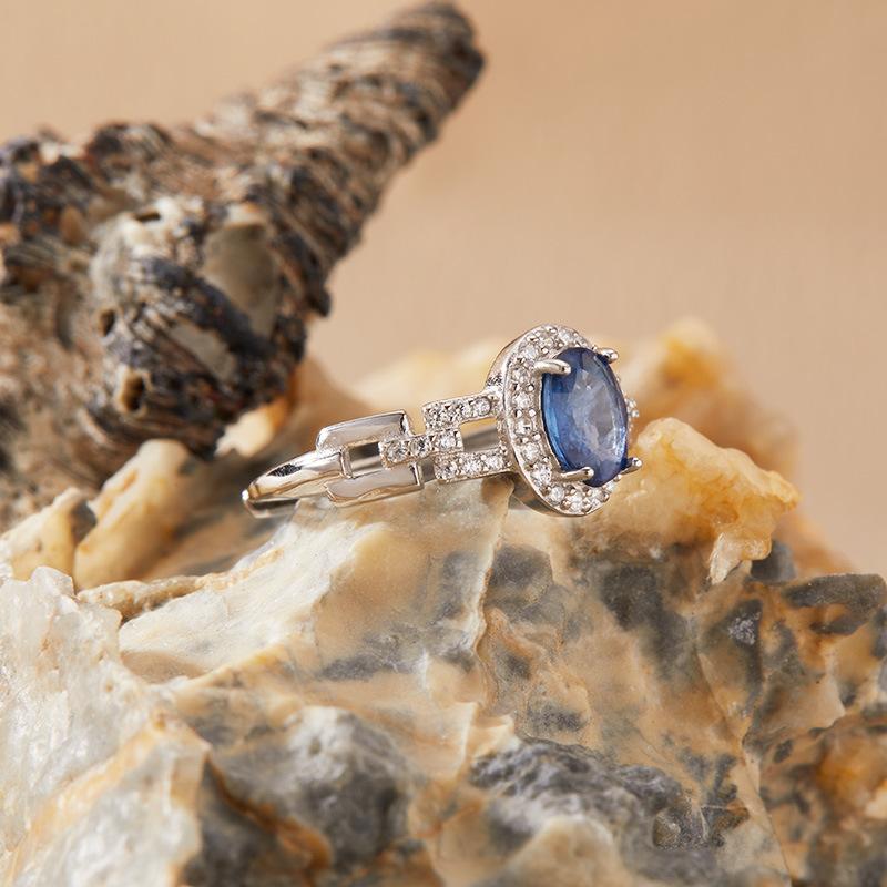 Přírodní barva Poklad Safírový prsten Dámský S925 Sterlingové stříbro Prsten s drahokamem na ukazováček Náušnice Xiaohongshu