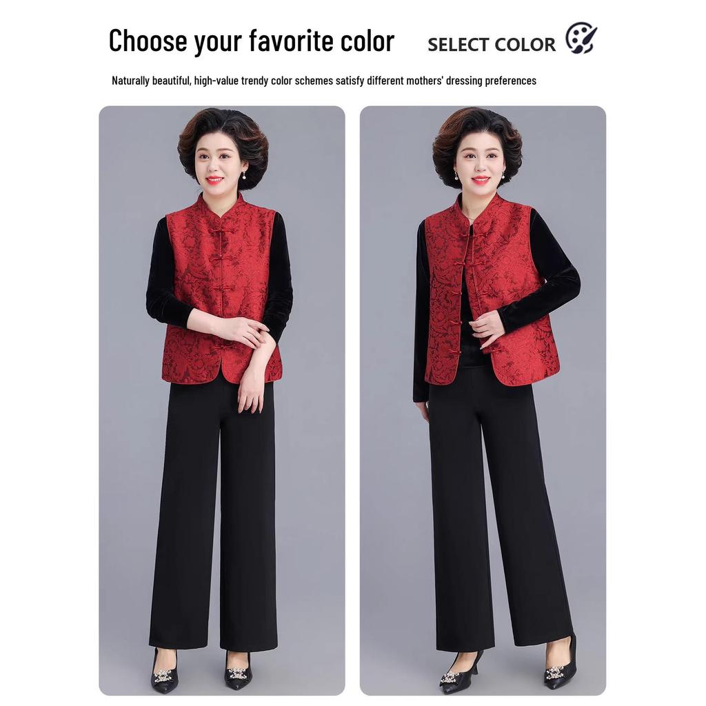 Elegant Red Spring Cardigan Vest for Middle-Aged Women