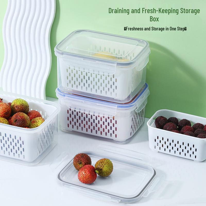 Double-Layer Fresh-Keeping Draining Basket for Kitchen Refrigerator - Vegetable Storage and Washing Box with Filter