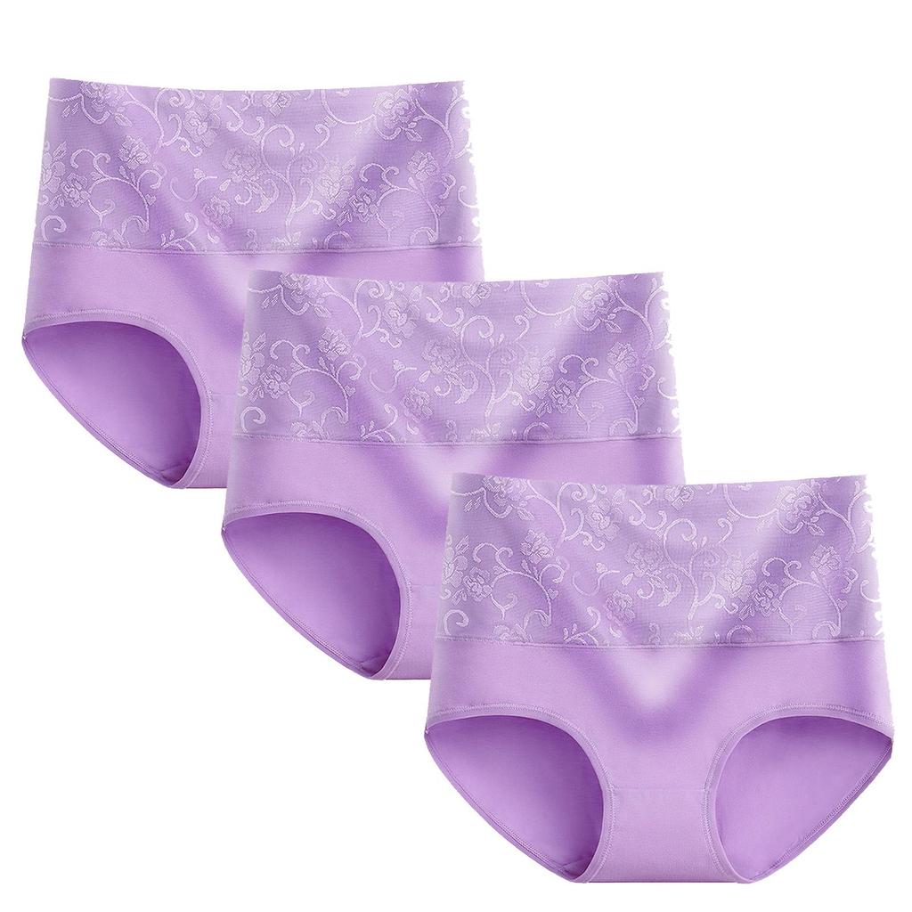 Set of 3 High-Waisted Women's Jacquard Panties - Sexy, Postpartum Abdomen Control, Hip Lift Design.
