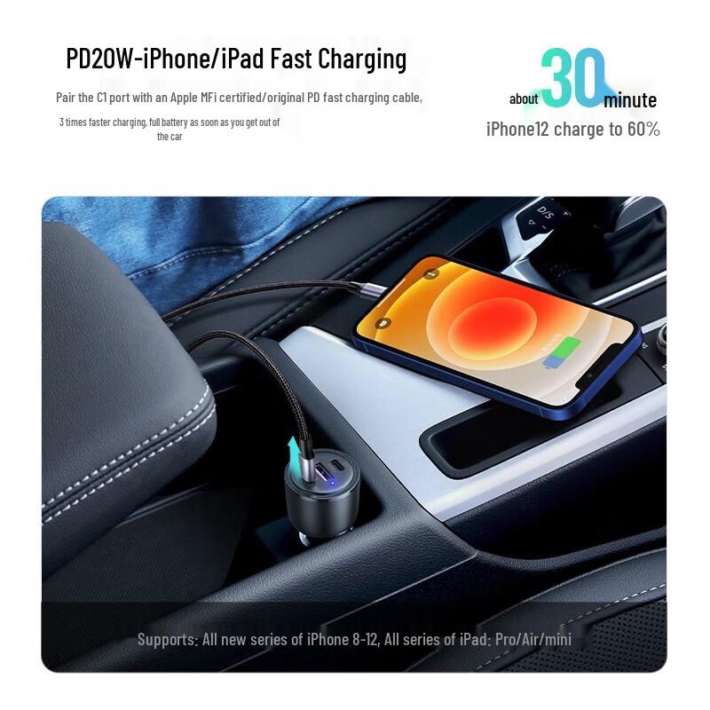 UGREEN 69W GaN 3-Port USB Super Fast Car Charger