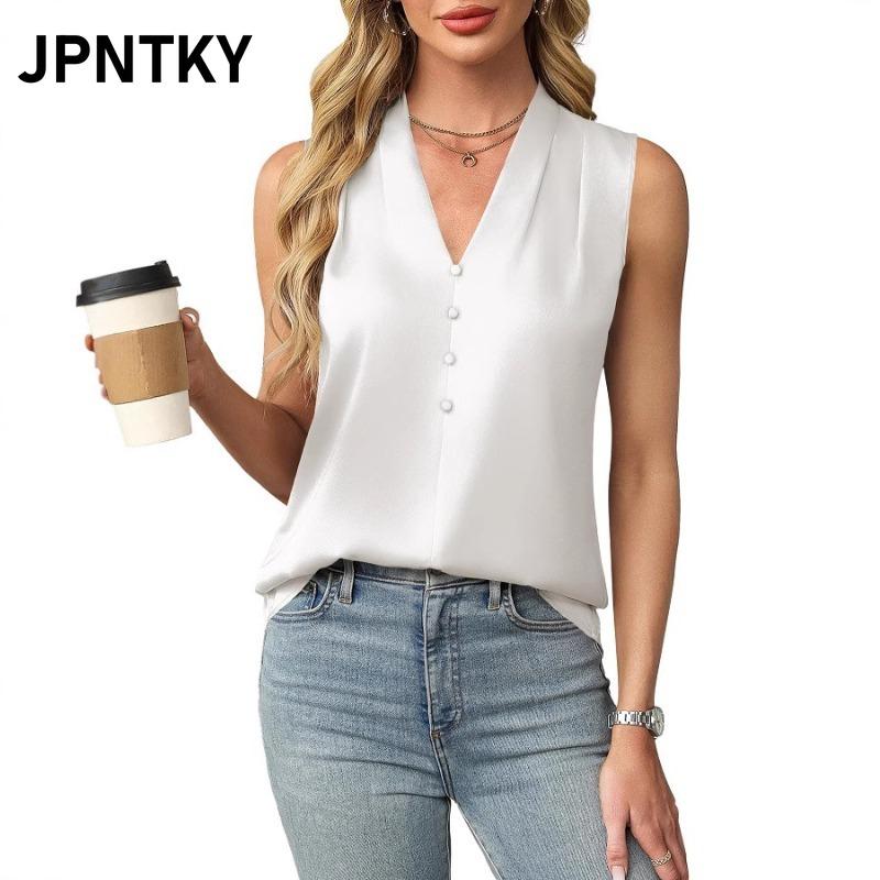 JPNTKY Women's Fashion Sleeveless V-Neck Casual Blouses & Shirts