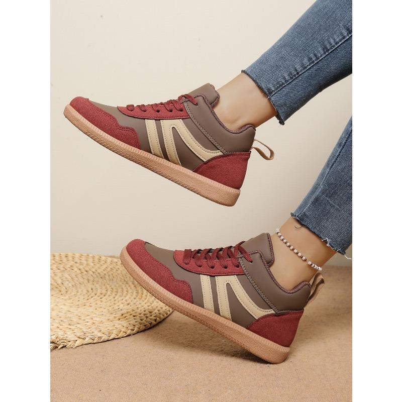 Autumn Sports Shoes Women's 2025 Autumn New Lace-up Plus-size Color-blocking Low-top Cotton Shoes